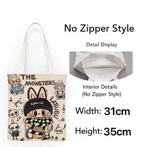 NEW Labubu Cartoon Canvas Tote Bag Shoulder Bag Cute Student Commuter Bag